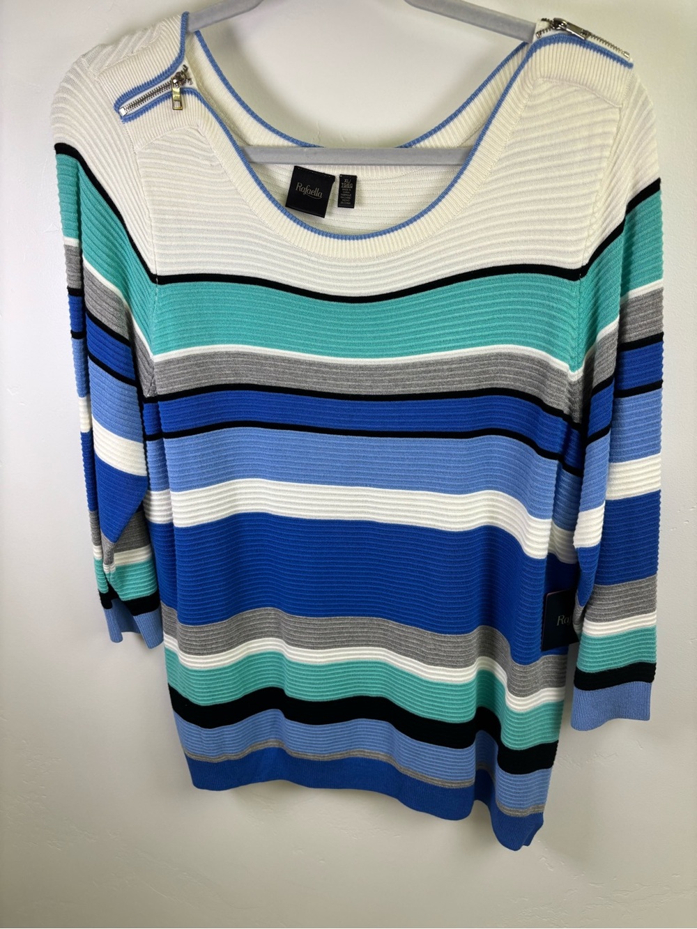 RAFAELLA PULLOVER TOP WOMEN XL 
BLUES AQUA WHIT
SWEATER FEEL  3/4 SLEEVES VISCOS